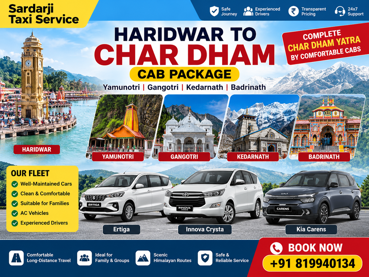 Haridwar to Char Dham Cab Package